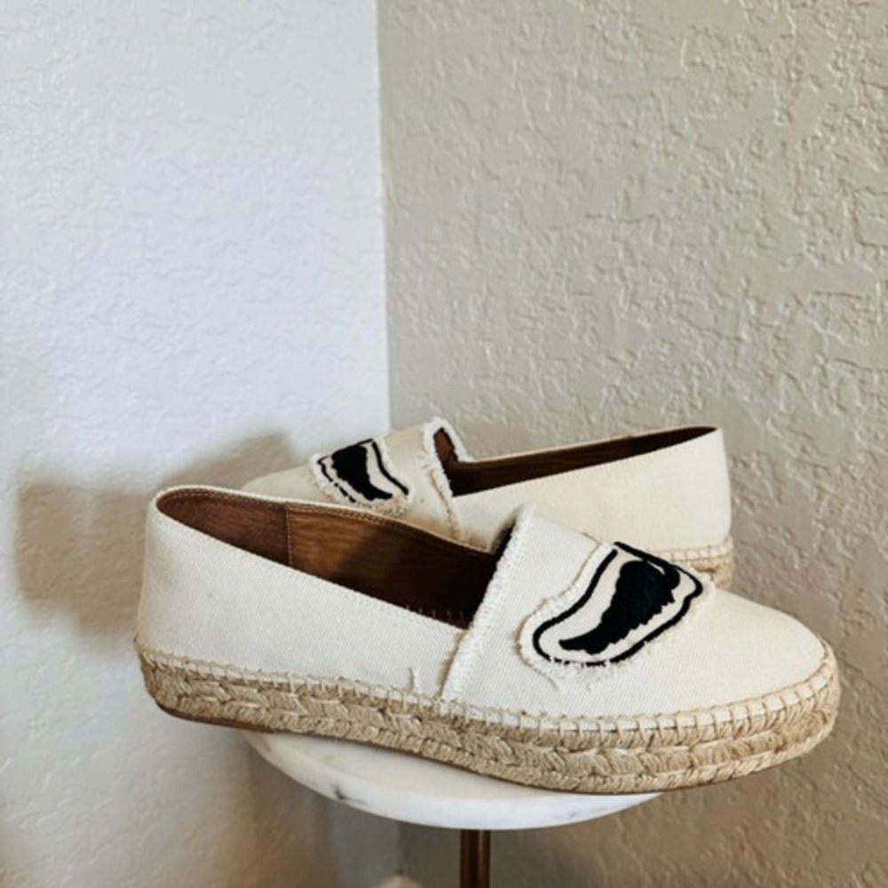Zadig & Voltaire Canvas Espadrille‎ Slip on Flat, Cream/Black, Size 11, NWOT
